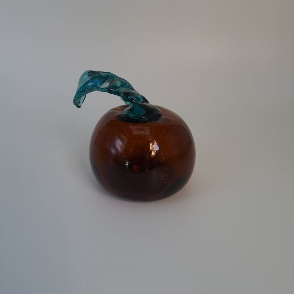 Handcrafted Blown Glass Fruit Sculpture Leaf Design